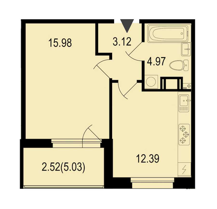 Однокомнатная квартира в : площадь 38.98 м2 , этаж: 3 – купить в Санкт-Петербурге
